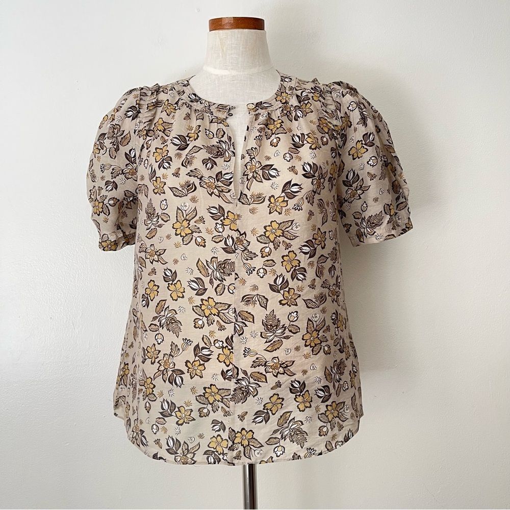 Current Air Ulla Floral Tan Blouse Small Preowned